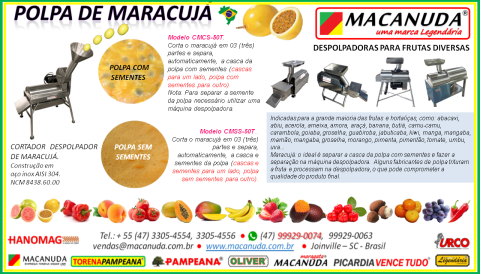 PRODUTOR DE MARACUJÁ MÁQUINAS PARA PRODUÇÃO DE POLPA MACANUDA